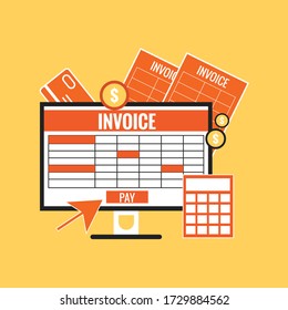 online digital invoice using computer calculator and credit card