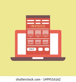 online digital invoice using laptop with yellow background