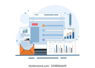Online digital mail media content. Email service network website feedback. Information about events, activities, company information and announcements. Email message correspondence.	
