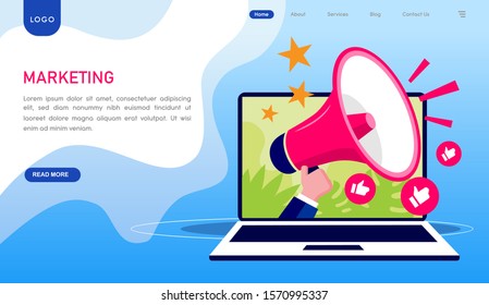 Online digital marketing landing page website illustration vector flat design 