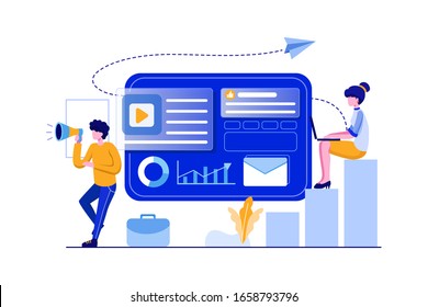 Online digital marketing team attracting customers on social networks vector illustration