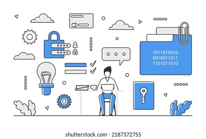 Online digital safety system. General data protection, electronic privacy vector monocolor illustration
