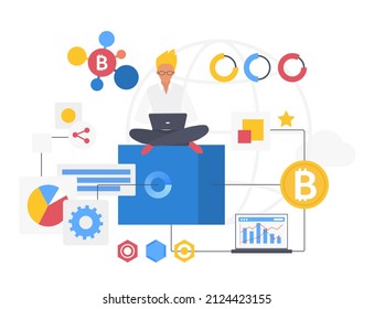 Online digital trading blockchain platform. Recording and tracking virtual cryptocurrency transactions