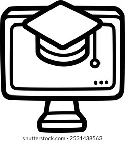 Online diploma doodle vector icon and illustration