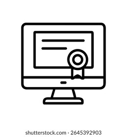 Online diploma on computer monitor. Icon symbol illustration