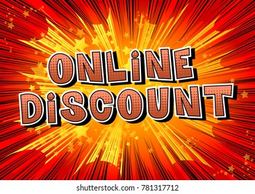 Online Discount - Comic book style word on abstract background.