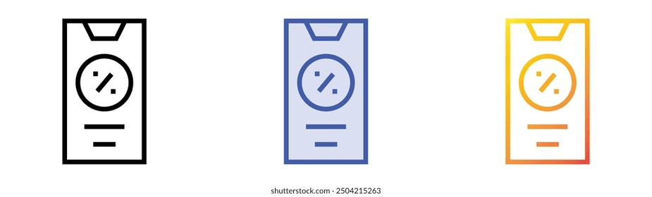 Icono de descuento en línea. Lineal, relleno azul y diseño de estilo degradado aislado sobre fondo blanco