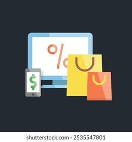 Pantalla de la tienda de descuento en línea en diseño de Vector plano.
