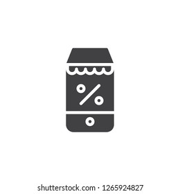 Online discount store vector icon. filled flat sign for mobile concept and web design. Mobile phone with percentage simple solid icon. Symbol, logo illustration. Pixel perfect vector graphics