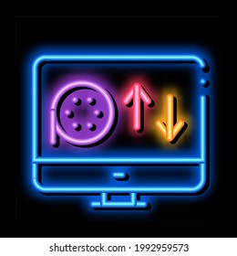 online discs viewing neon light sign vector. Glowing bright icon online discs viewing sign. transparent symbol illustration