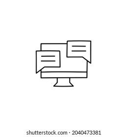 Icono de Discusión en línea en estilo de línea negra plana, aislado en fondo blanco 