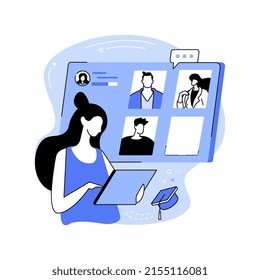 Online discussion isolated cartoon vector illustrations. Group of students having live session during distance learning, video conference, online degree, virtual education vector cartoon.
