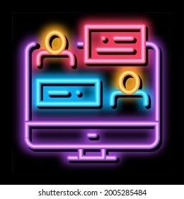 Online Discussion Neon Light Sign Vector. Glowing Bright Icon Online Discussion Sign. Transparent Symbol Illustration