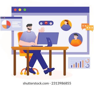 Online Discussion Regarding Work Projects Illustration