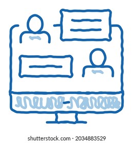 Online Discussion Sketch Icon Vector. Hand Drawn Blue Doodle Line Art Online Discussion Sign. Isolated Symbol Illustration