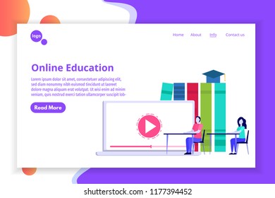 Online distance education concept, Internet studying, e-learning  training courses. Vector illustration.