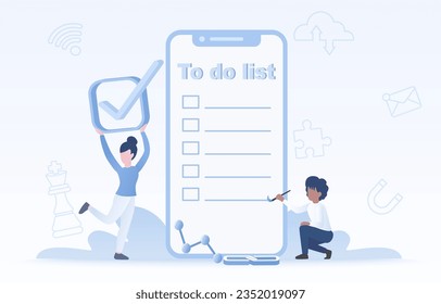 Online to do list concept. Checklist, schedule plan, reminder, assignment items. Business project lists, goals, planning. Flat vector design illustration.
