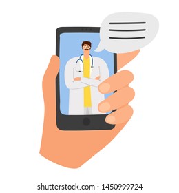 Online-Arztwerbung. Handy mit Vektorillustration und Handy für mobile medizinische Anwendungen