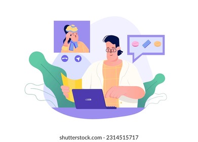Online doctor appointment concept with people scene in the flat cartoon design. The doctor consults the patient online. Vector illustration.