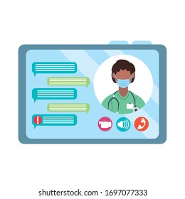 Online Doctor, Chatting Video Tablet Computer Consultant Medical Protection Covid 19 Vector Illustration, Flat Style Icon