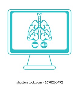 online doctor, computer video call consultant medical covid 19 vector illustration, line style icon