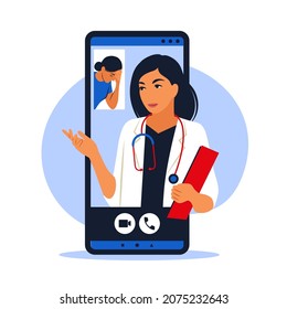 Online doctor concept. Doctor appointment. Modern healthcare technologies. Vector illustration. Flat