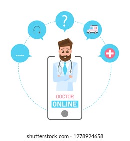 Online doctor concept. Online medical consultation and support. Healthcare services. Vector illustration