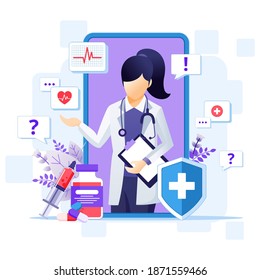 Online doctor concept, online medical health care assitance illustration