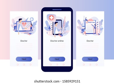 Online doctor concept. Patient consultation to the doctor. Online Medical Service. Screen template for mobile smart phone. Modern flat cartoon style. Vector illustration