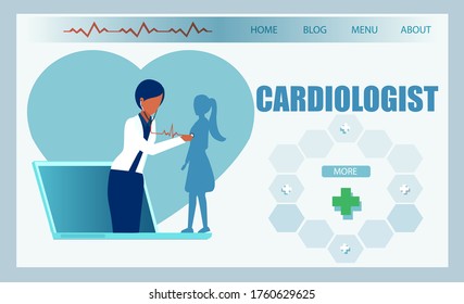 Online doctor concept. Vector of a cardiologist doctor using modern technology to assist a patient 