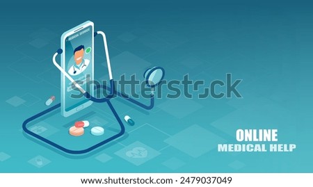 online doctor concept. Vector of a doctor giving a consultation, assistance via a phone app