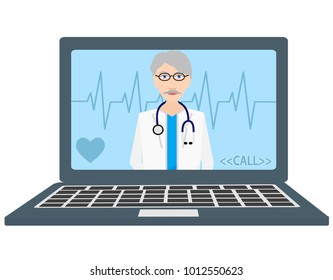 Online doctor consultant flat icon, stock vector illustration