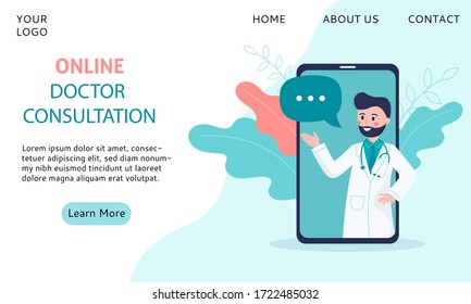 Online doctor consultation. Concept for website or application. Vector illustration in flat design for Website Homepage.