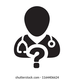 Online doctor consultation icon vector male person profile avatar with question symbol for medical answers in glyph pictogram illustration