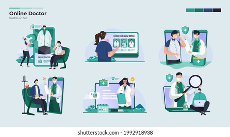 Online doctor consultation illustration collection set