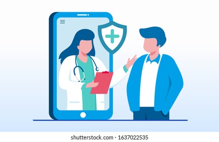 Online Doctor For Consultation Landing Page Website Illustration Flat Vector Template 