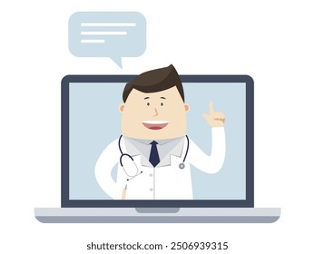 online doctor consultation from laptop. Online consultation of a family doctor. Remote medical care. Vector illustration. Telemedicine. Healthcare services,