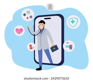 online doctor consultation medic or Online doctor and online tele medicine with male therapist on mobile phone