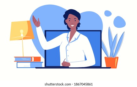 Online Doctor Consultation On A Laptop Screen. Video Call To A Therapist From Home. Flat Vector Illustration.