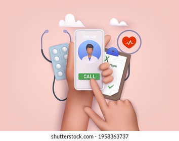 Online doctor consultation. Person videochatting with doctor on mobile phone.