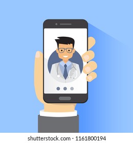 Online doctor consultation technology in smartphone vector