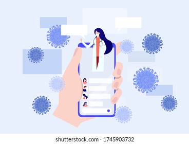 Online doctor consultation via your smartphone concept. Doctor online landing page vector. coronavirus, covid19, Disease. Vector, esp, illustration.