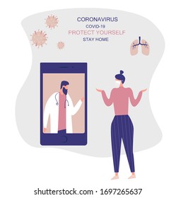 Online Doctor During Coronavirus.Stay Home.Keeping Distance for Decrease Infection Risk For Prevent Virus Covid-19.
Stay Home on Quarantine During the Coronavirus Epidemic.Vector Illustration