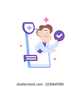 online doctor. health consult service apps. a doctor appear or come out of smartphone. telemedicine. illustration concept design. design element