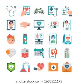 online doctor health medicine care flat style icons set vector illustration