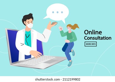 Online doctor. Healthcare services, Ask a doctor. Online medical consultation and support. Telemedicine concept. Stay at home during quarantine. vector illustration.