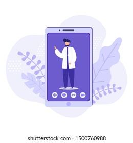 Online doctor. Healthcare services. Online medical consultation and support. Vector illustration