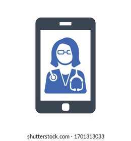 Online doctor help icon, vector graphics