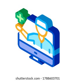Vector de iconos de doctores en línea. Señal de Médico en línea isométrico. ilustración de símbolo aislado de color