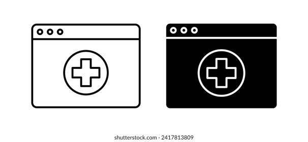 Conjunto de vectores de iconos de doctores en línea. Símbolo de página del explorador